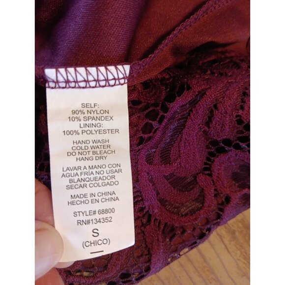 Ambiance Lace Mini Dress Womens S Wine Off The Shoulder Bodycon Sheer Sleeve - Picture 5 of 6